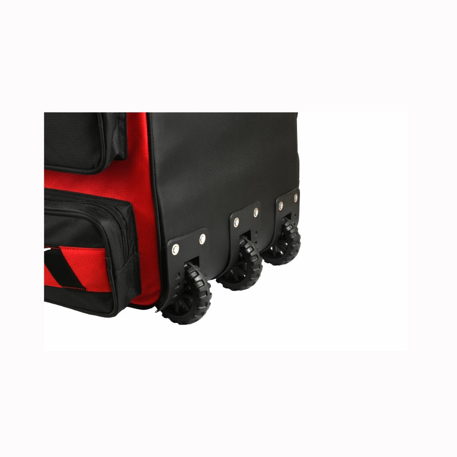 hammer red and black trolley kitbag with three wheels