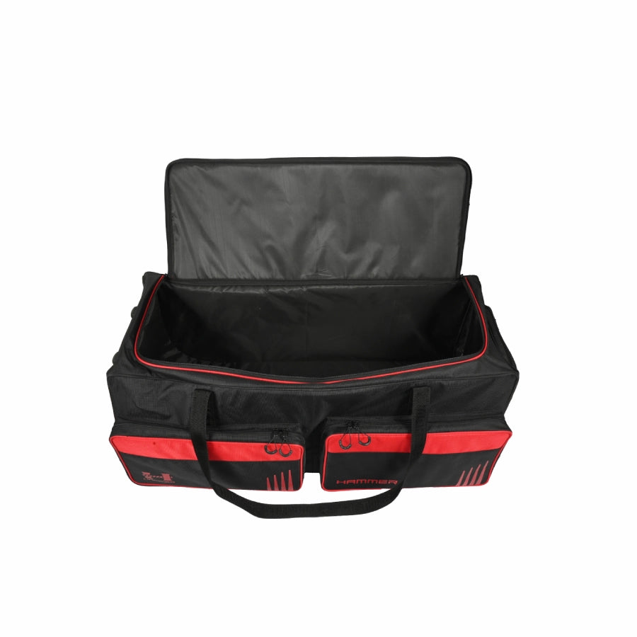 hammer red and black trolley kitbag openned